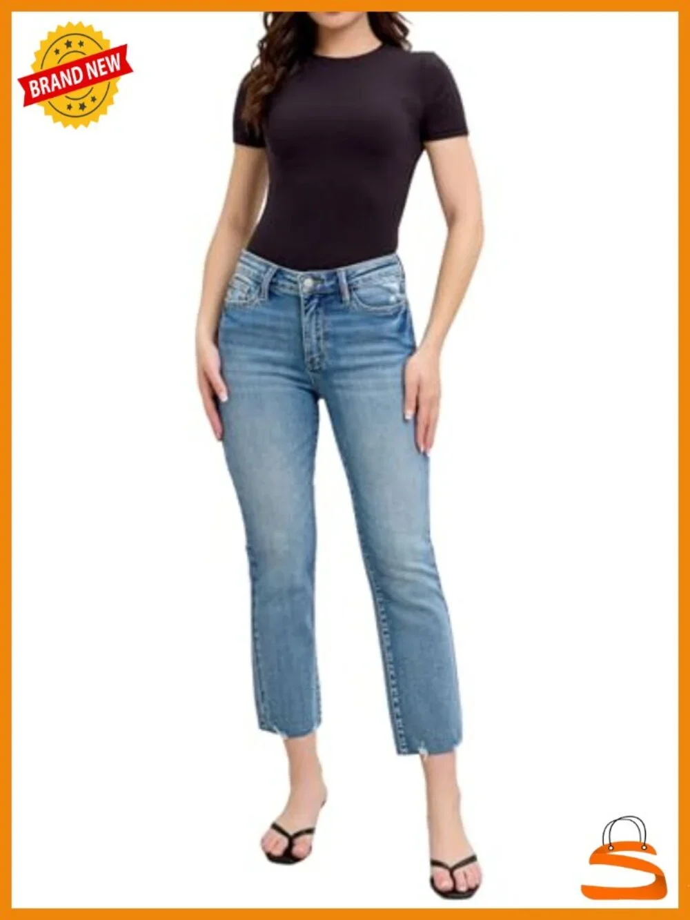 Mid Rise Vintage Wash Destroy Hem Kick Flare Jeans 26